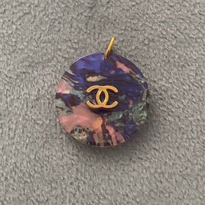Upcycled Purple & Pink Marbled Round Pendant with Gold Logo
